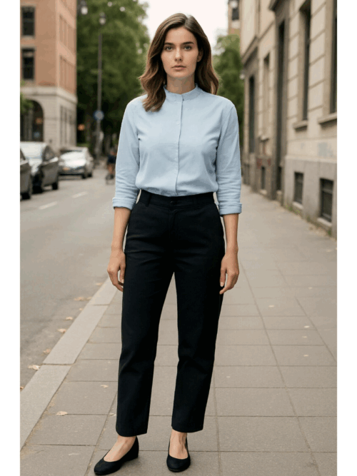 Popeline Bluse mit Maokragen